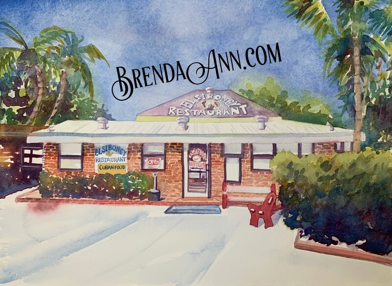 Key West Tropical Art - El Siboney Cuban Restaurant Watercolor Print