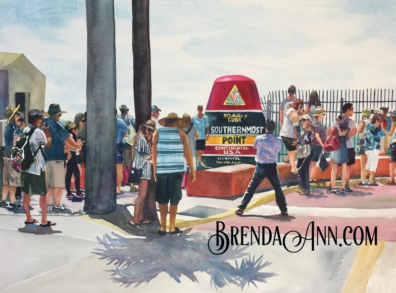 Key West Watercolor Wall Art Southernmost Charm of the Florida Keys Art Whimsical Watercolor of the Iconic Southernmost Point in Key West