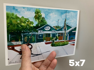 Turtle Kraals Watercolor Print - 5x7 inch Key West Florida Keys Beach House Art Gift