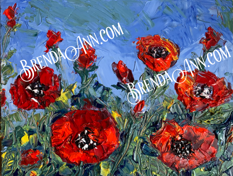 Flower Art - Red Poppies Original Thick Impasto Acrylic Painting on Canvas 