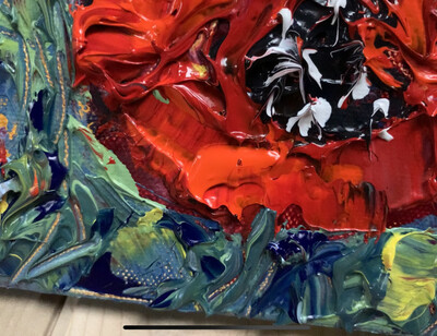Red Poppies Floral Acrylic Painting on Canvas - UNFRAMED ORIGINAL Thick Impasto Art