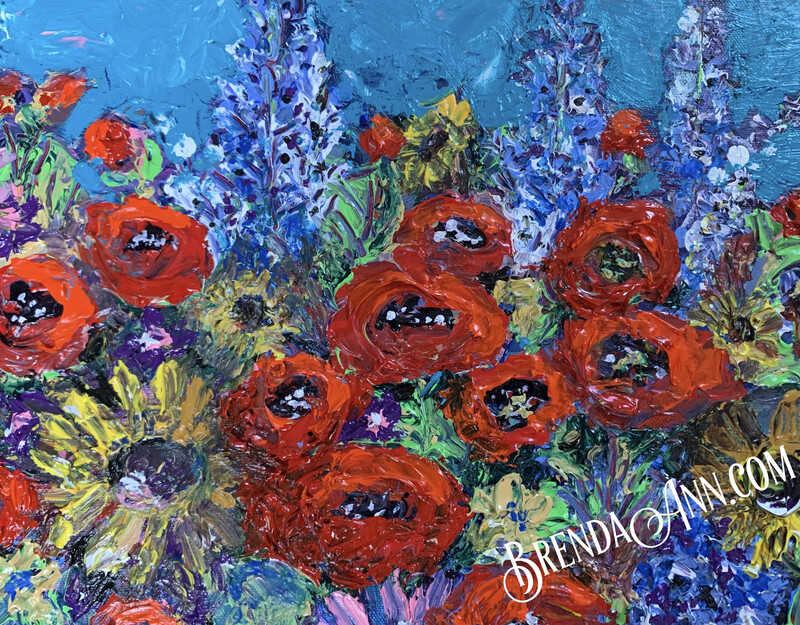 Flower Art - Summer Garden with Red Poppies UNFRAMED ORIGINAL Thick Impasto Acrylic Painting on Canvas