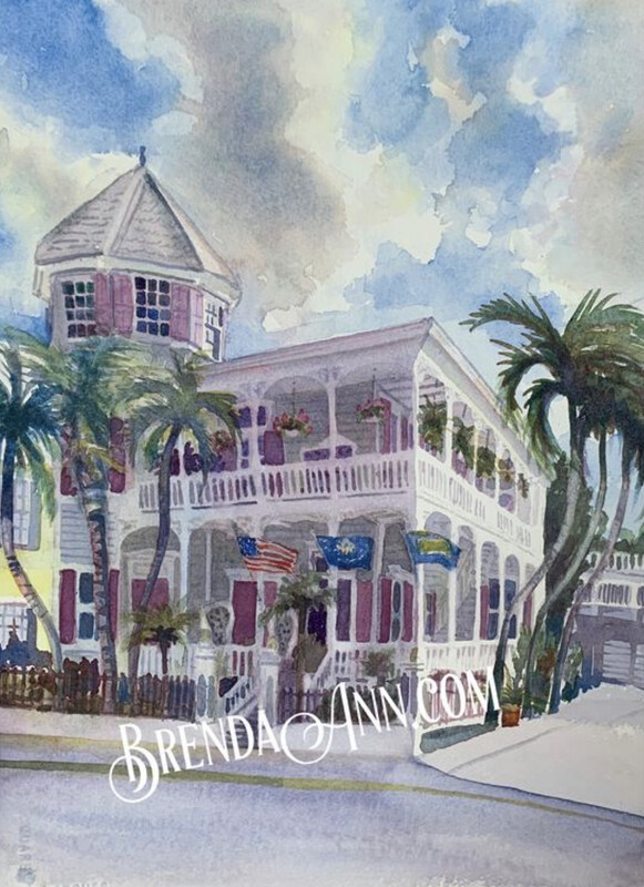 Tropical Key West Watercolor Wall Art Print of Artist House in Key West Island Style Home Decor Colorful Key West Art for Florida Keys Lover