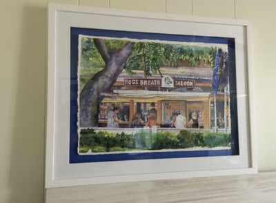 Key West Art - Hog’s Breath Saloon FRAMED ORIGINAL Watercolor Painting
