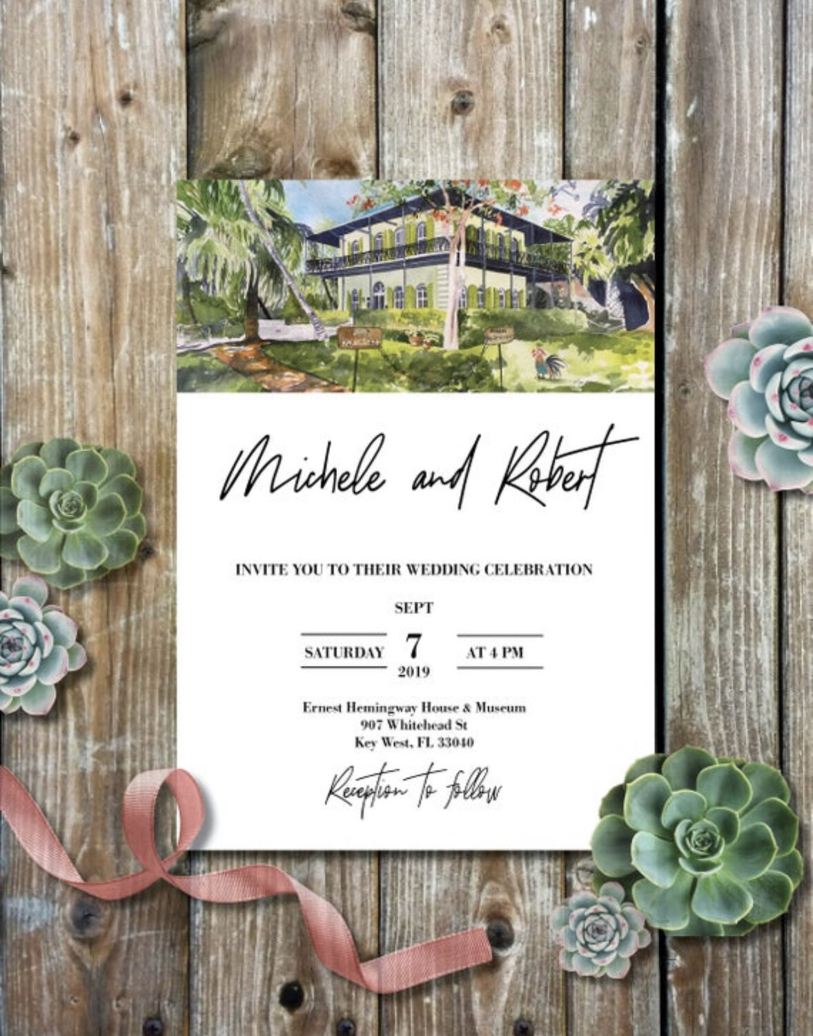 Hemingway Home & Museum in Key West, FL - Wedding Invitations on Luxurious Paper with Envelopes - Set of 25 - Watercolor Invitation 