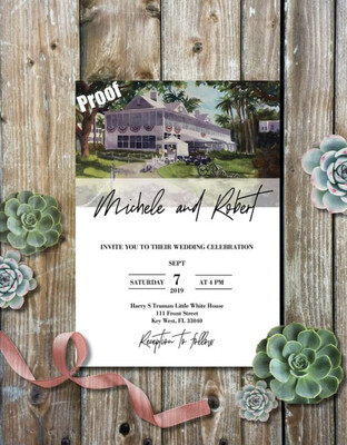 Harry S. Truman Little White House in Key West, FL - Wedding Invitations on Luxurious Paper with Envelopes - Set of 25 - Watercolor Invitation 