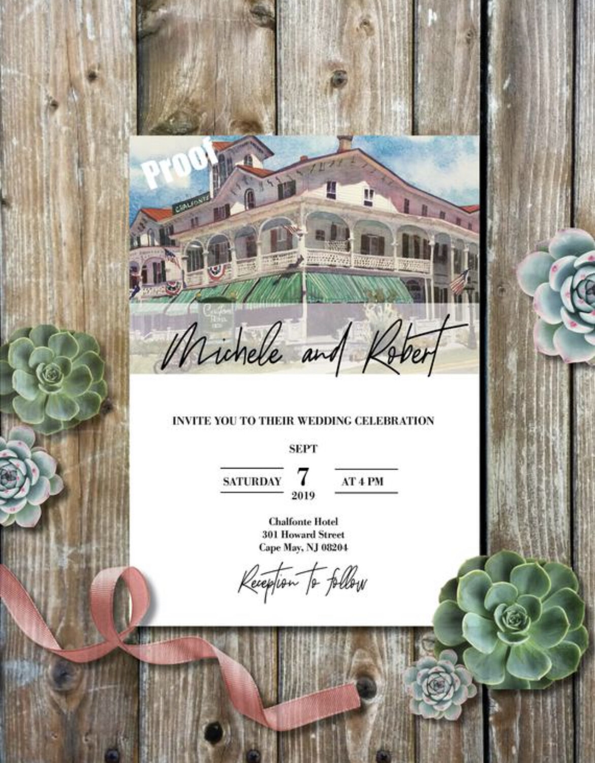 Chalfonte Hotel in Cape May, NJ - Wedding Invitations on Luxurious Paper with Envelopes - Set of 25 - Watercolor Invitation 