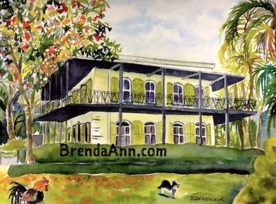 Key West Tropical Art - Ernest Hemingway Home &amp; Museum Watercolor Print