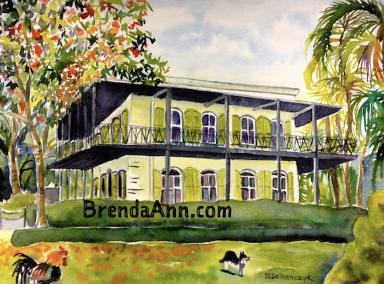 Ernest Hemingway Home & Museum (First Version) in Key West, FL - Hand Signed Archival Watercolor Print