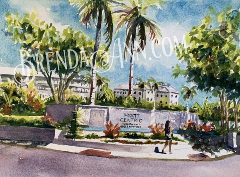 Key West Tropical Art - Hyatt Centric Resort Watercolor Print