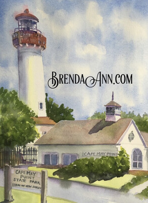 Cape May Point Lighthouse in Cape May, NJ - Hand Signed Archival New Jersey Watercolor Print