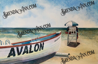 Lifeguard Boat on the Beach in Avalon, NJ - Hand Signed Archival Watercolor Print