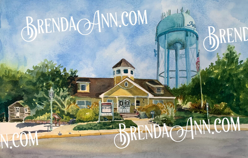 Avalon Art - Avalon History Center and Water Tower Watercolor Print