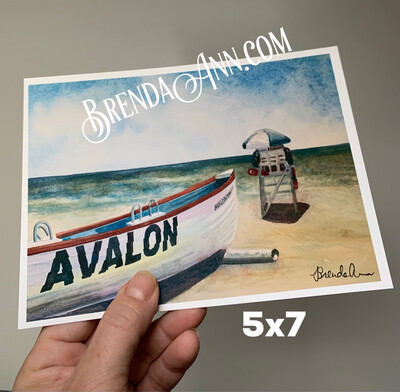 Lifeguard Boat watercolor print 5x7 inches Avalon NJ art