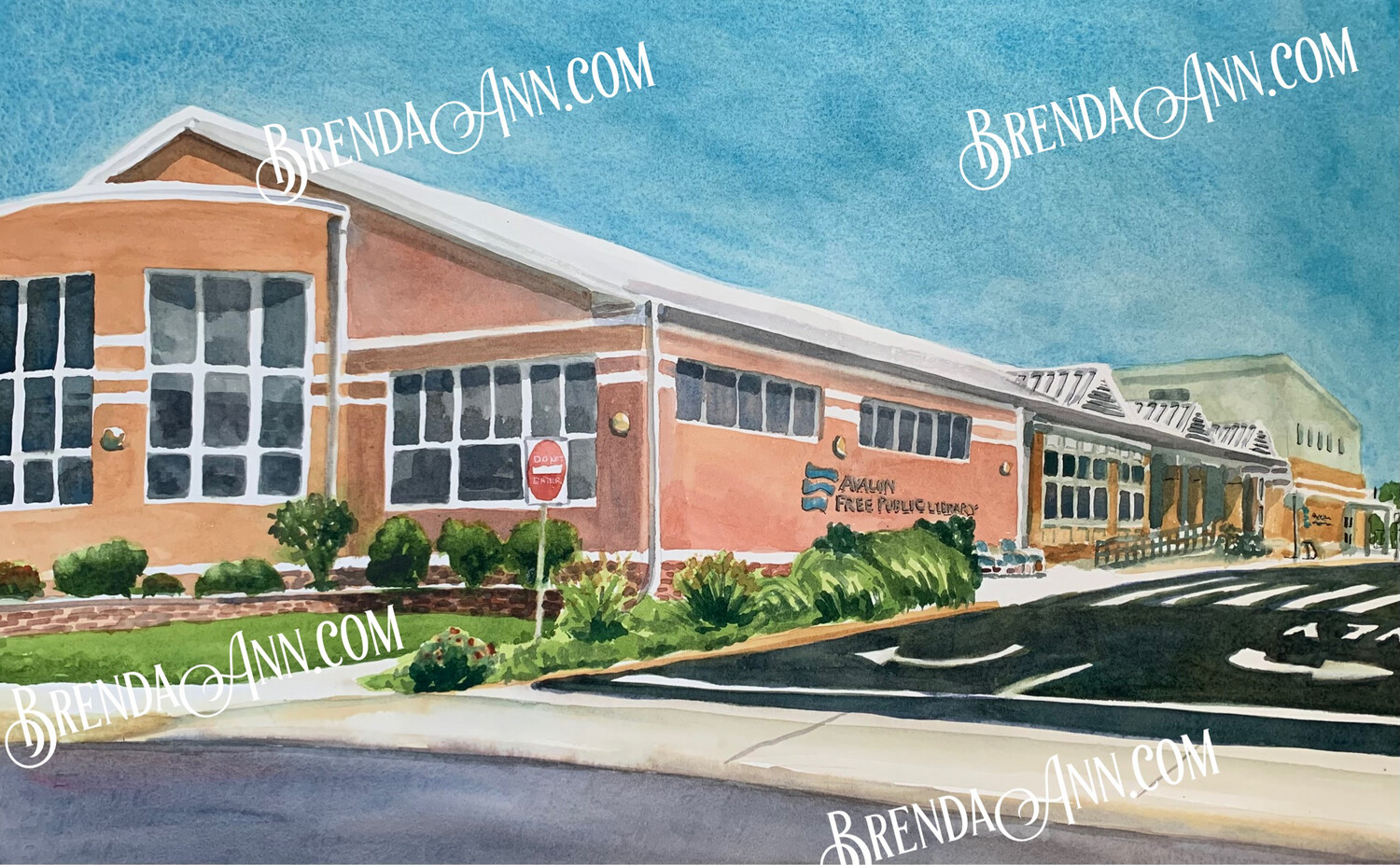 Avalon Free Public Library in Avalon, NJ - Hand Signed Archival Watercolor Print