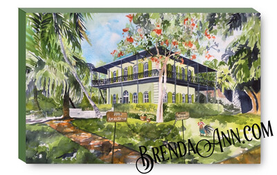 Hemingway Home & Museum Key West (Second Version) Canvas Gallery Wrapped Print - Watercolor Art - Ready to hang on a wall