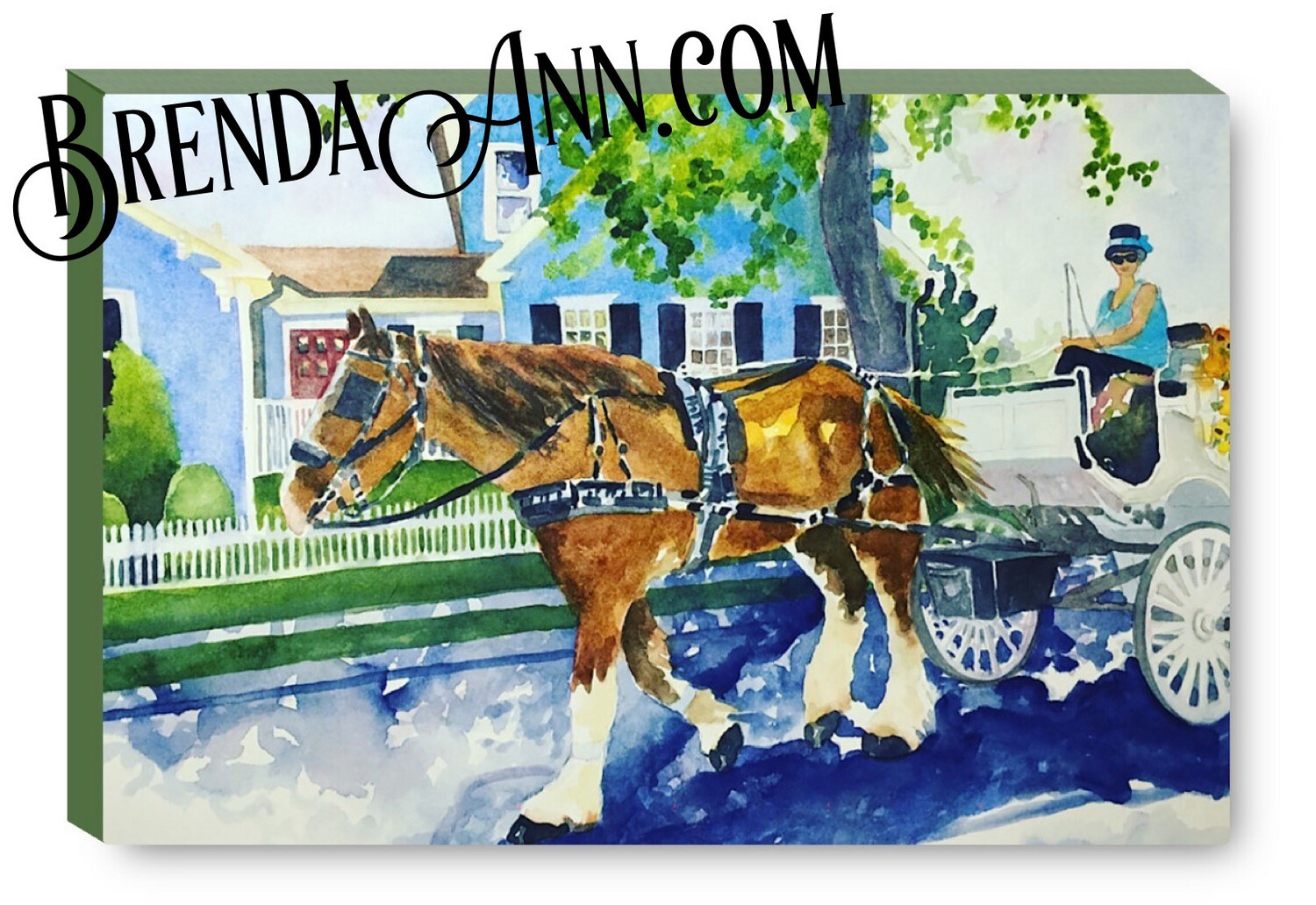 Horse Carriage Ride Watercolor Print - 1.25" Deep Canvas Gallery Wrapped Cape May New Jersey Beach House Art Gift