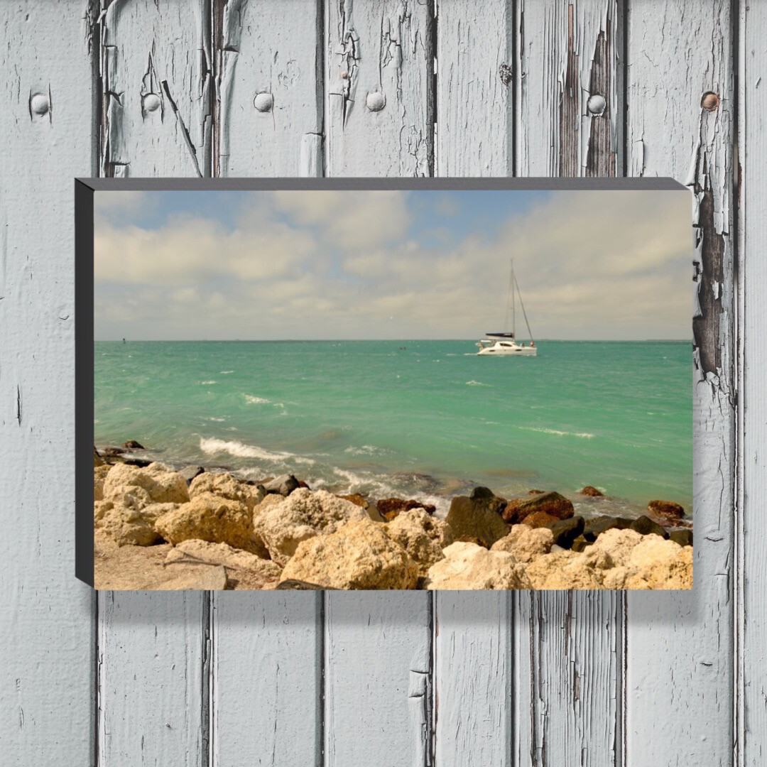 Key West Green Ocean with Boat - Fort Zachary Taylor Canvas Gallery Wrapped Print - Fine Art Photography - Ready to hang on a wall