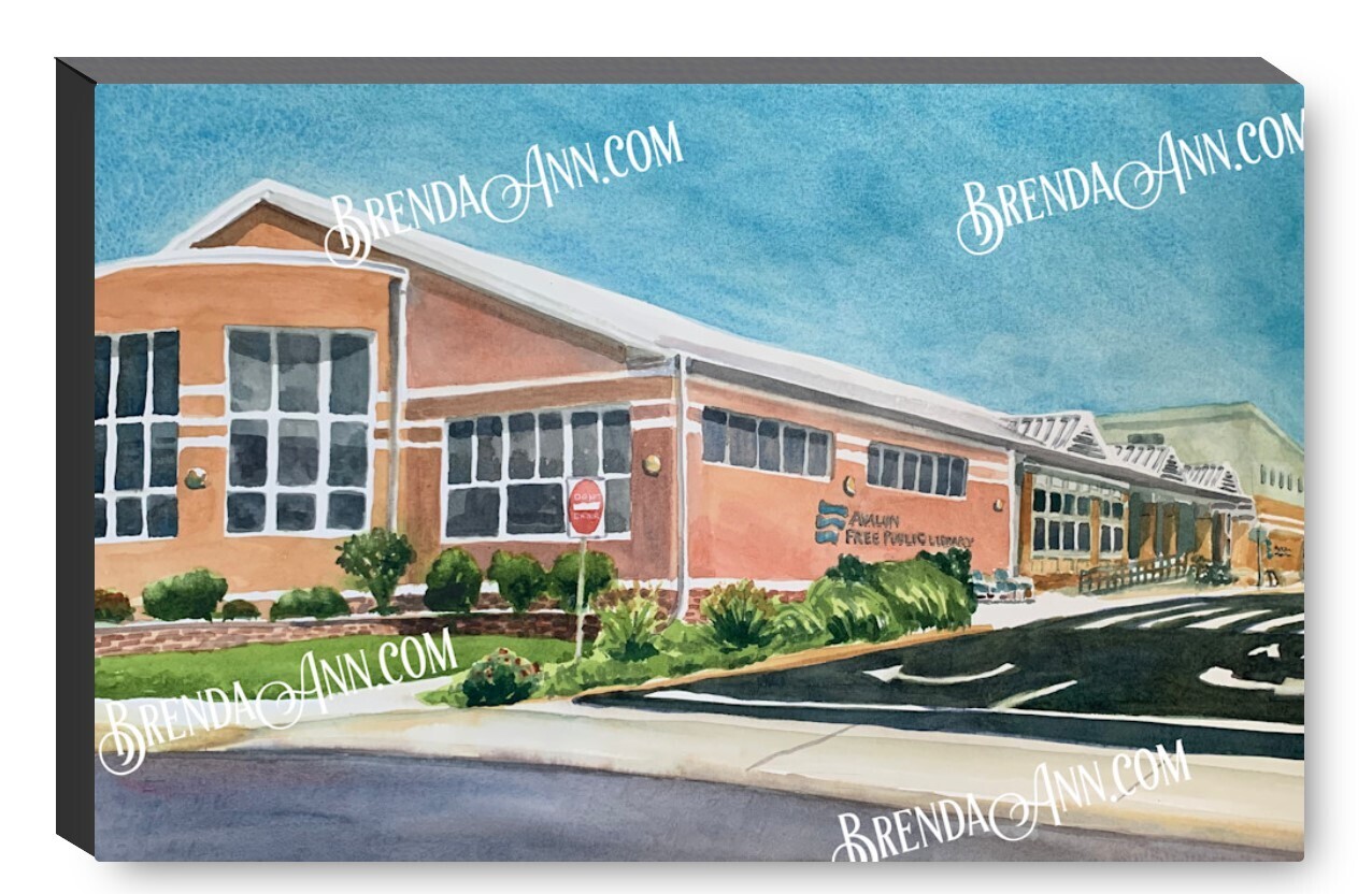 Avalon Free Public Library Canvas Gallery Wrapped Print - Watercolor Art - Ready to hang on a wall