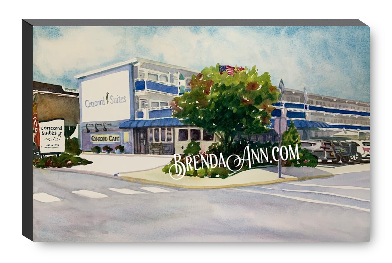 Concord Suites and Concord Cafe in Avalon NJ - Canvas Gallery Wrapped Print - Watercolor Art - Ready to hang on a wall