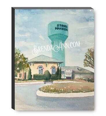 The Stone Harbor Water Tower in Stone Harbor NJ - Canvas Gallery Wrapped Print - Watercolor Art - Ready to hang on a wall
