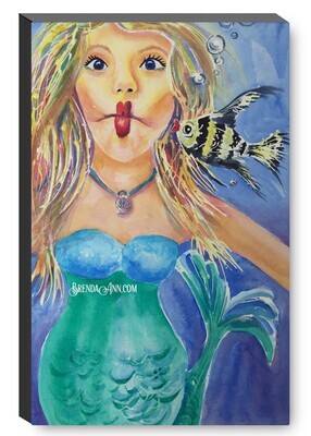 Kissy Fish Mermaid Canvas Gallery Wrapped Print - Watercolor Art - Ready to hang on a wall