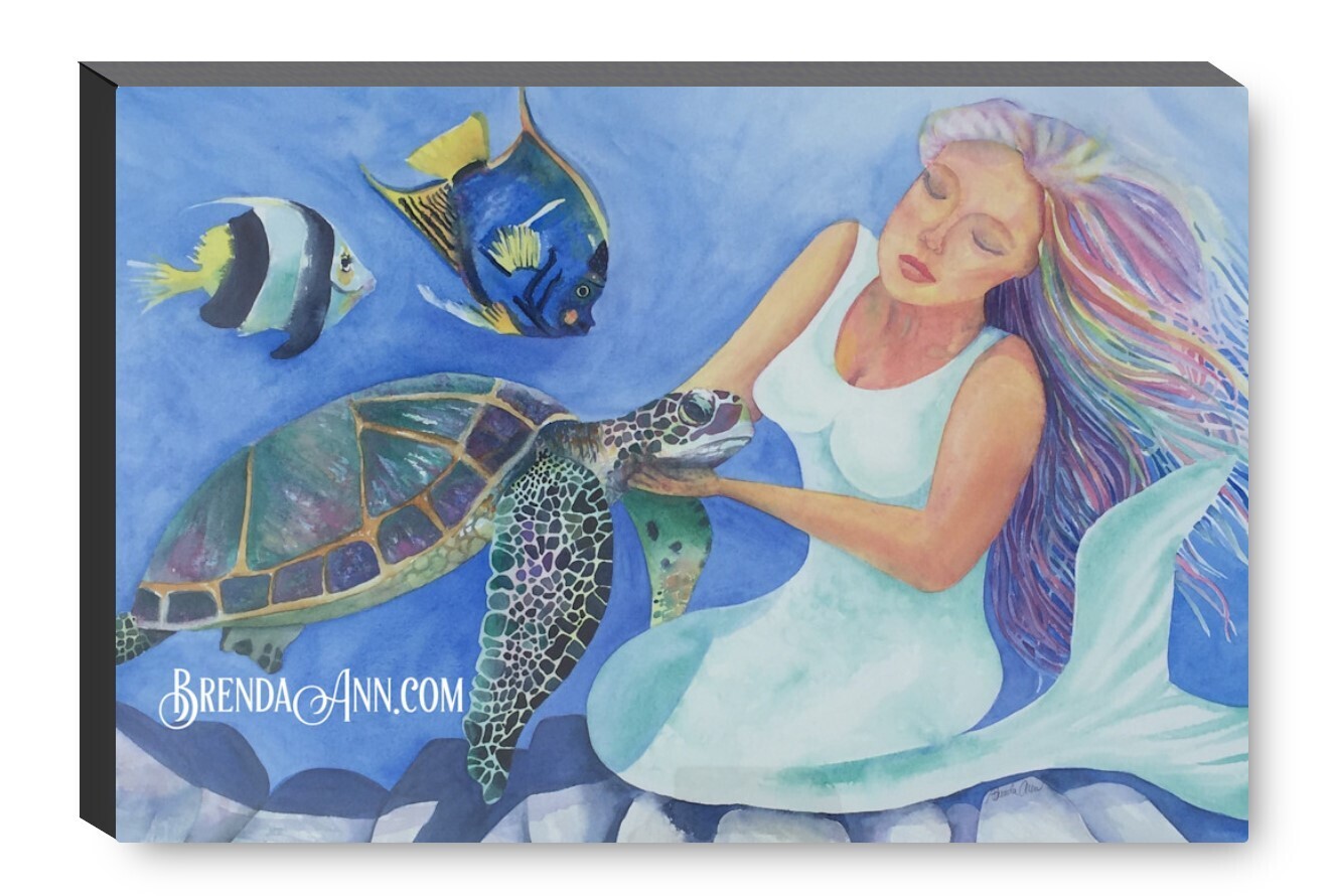 Motherly Love Mermaid Canvas Gallery Wrapped Print - Watercolor Art - Ready to hang on a wall