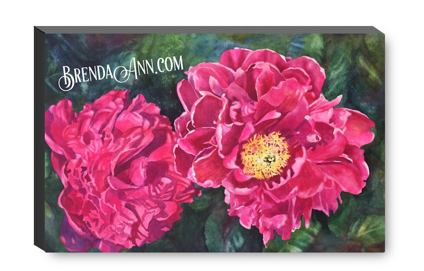 2 Hot Pink Peonies Watercolor Print - 1.25" Deep Canvas Gallery Wrapped Floral Beach House Art Gift 