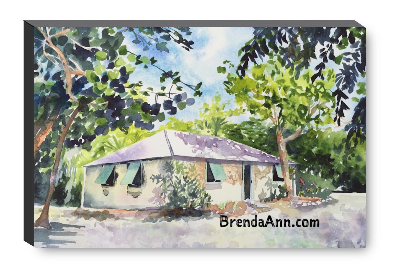 Crane Point Historic Adderly House Marathon Florida Canvas Gallery Wrapped Print - Watercolor Art - Ready to hang on a wall