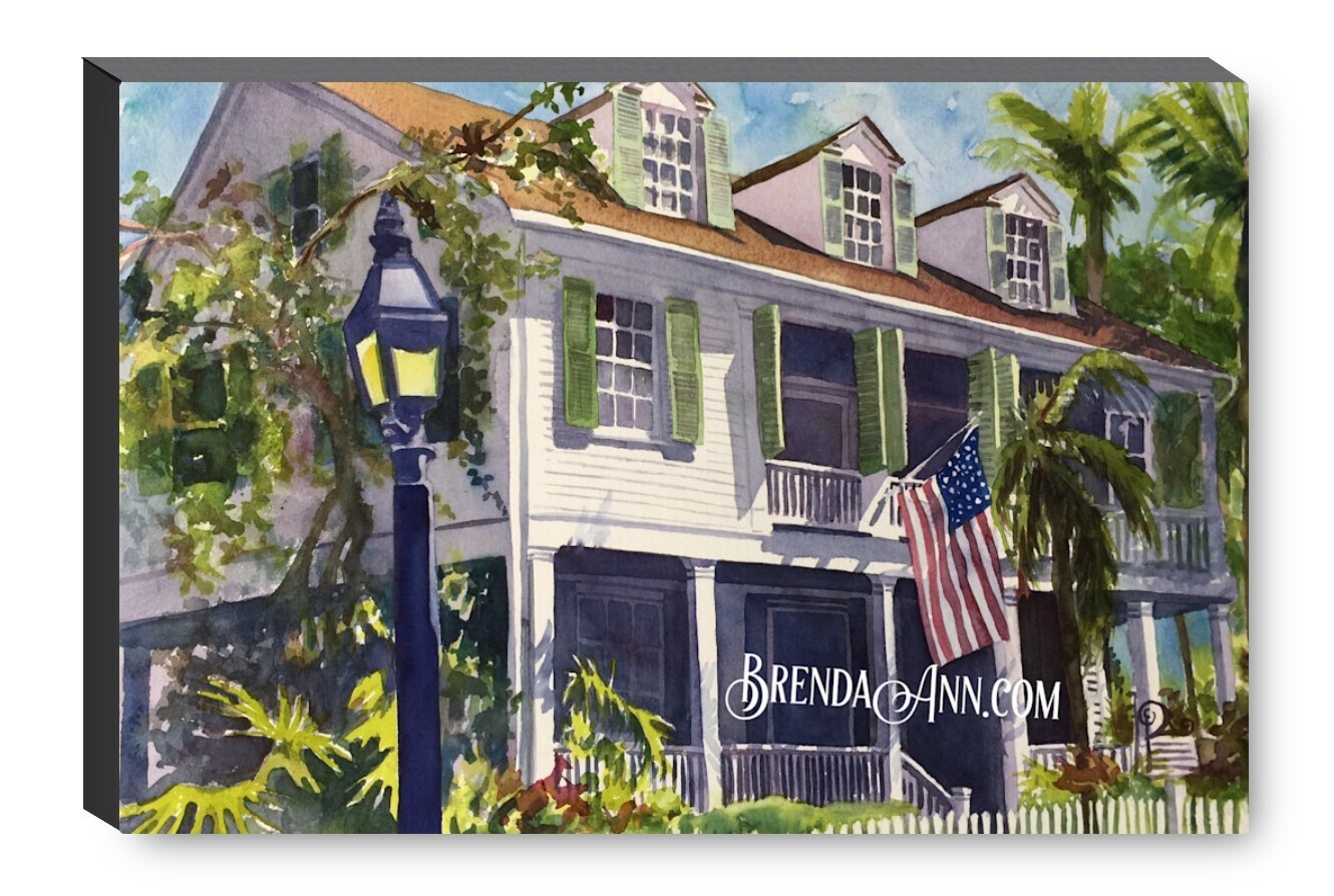 Audubon House Key West Canvas Gallery Wrapped Print - Watercolor Art - Ready to hang on a wall