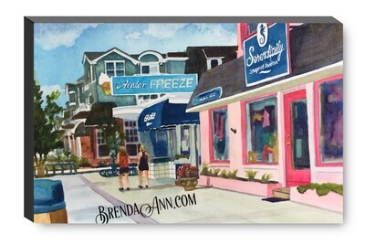 Avalon Freeze, Cafe Loren, and Serendipity Shops in Avalon NJ Canvas Gallery Wrapped Print - Watercolor Art - Ready to hang on a wall
