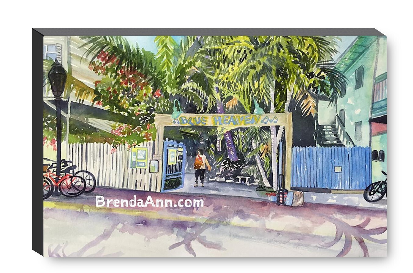 Blue Heaven Key West Canvas Gallery Wrapped Print - Watercolor Art - Ready to hang on a wall