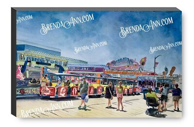 Tram Car on the Boardwalk in Wildwood NJ Canvas Gallery Wrapped Print - Watercolor Art - Ready to hang on a wall
