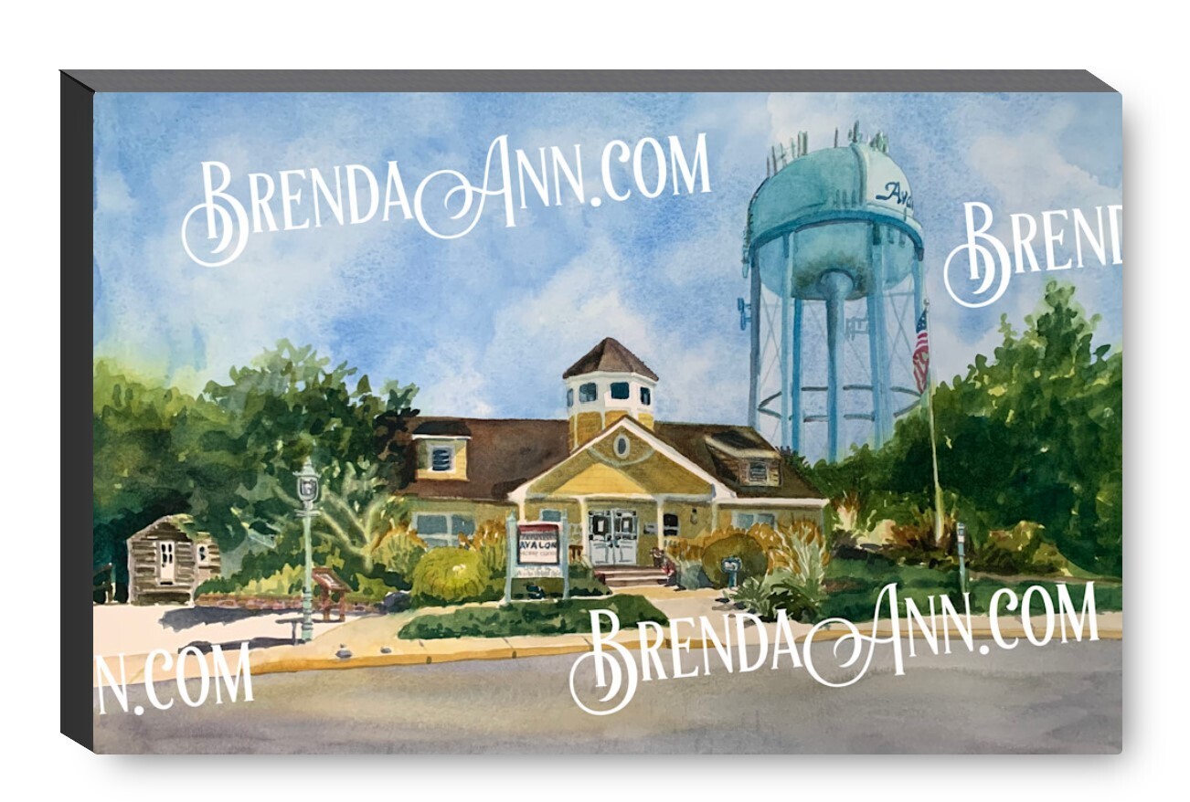 Avalon History Center and Water Tower in Avalon NJ Canvas Gallery Wrapped Print - Watercolor Art - Ready to hang on a wall