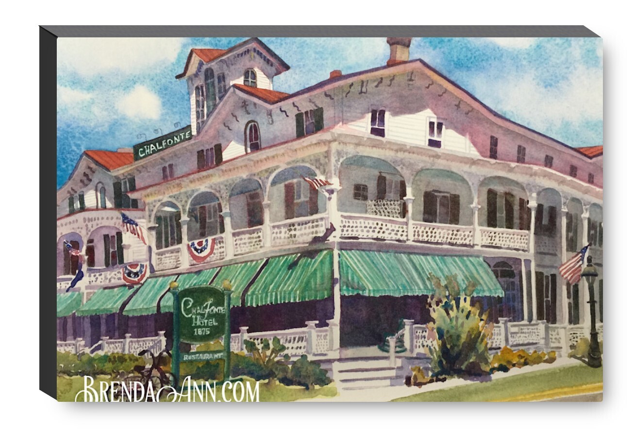 The Chalfonte Hotel in Cape May NJ Canvas Gallery Wrapped Print - Watercolor Art - Ready to hang on a wall