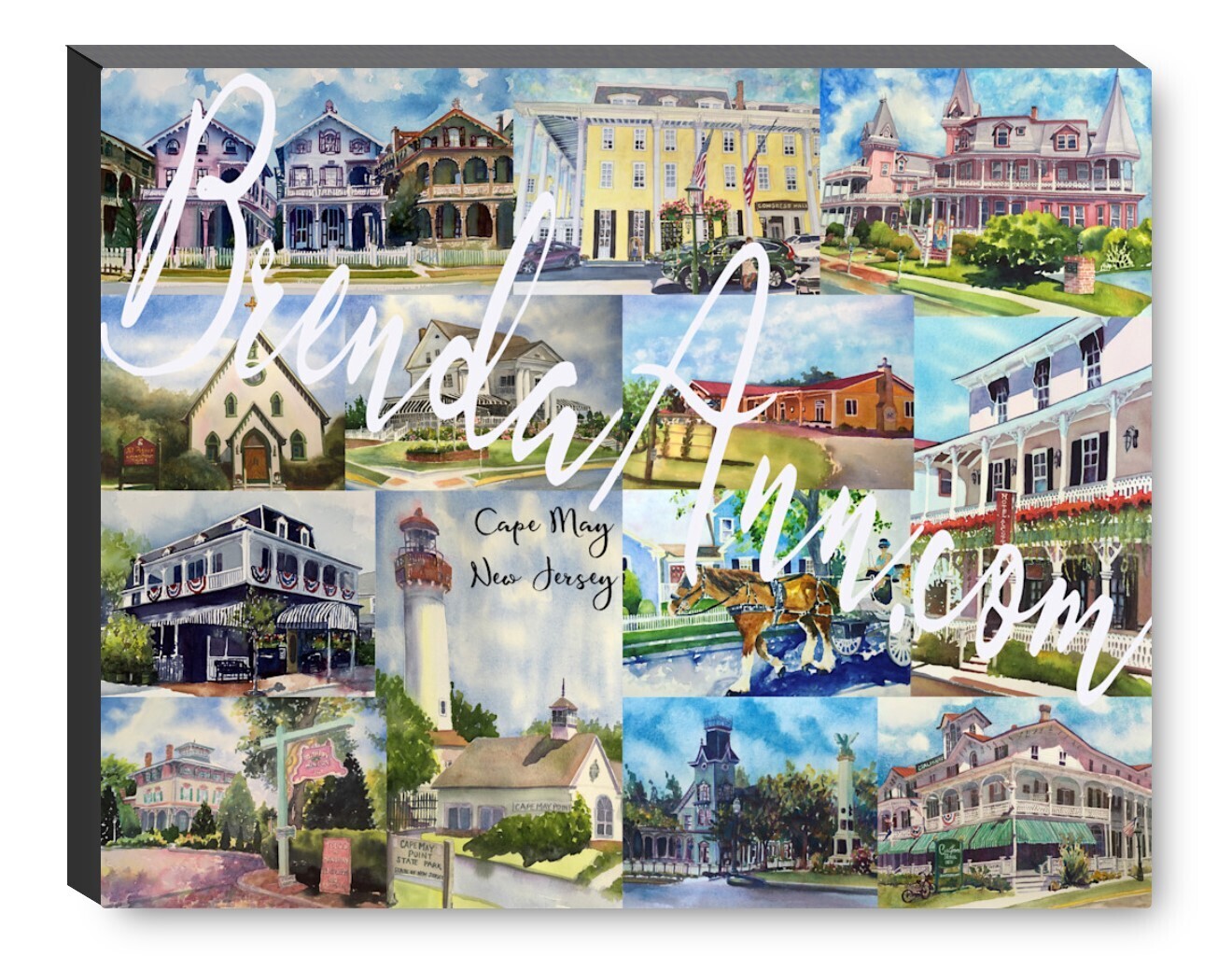 Cape May Watercolor Print - 1.25" Deep Canvas Gallery Wrapped Cape May New Jersey Beach House Art Gift