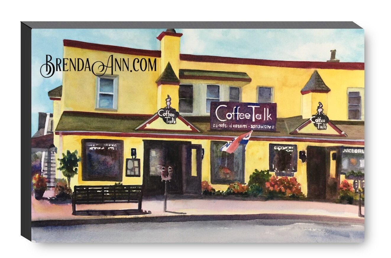 Coffee Talk Watercolor Print - 1.25" Deep Canvas Gallery Wrapped Stone Harbor New Jersey Beach House Art Gift