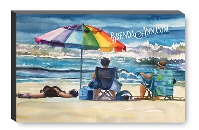 Ladies on the Beach in Stone Harbor NJ Canvas Gallery Wrapped Print - Watercolor Art - Ready to hang on a wall