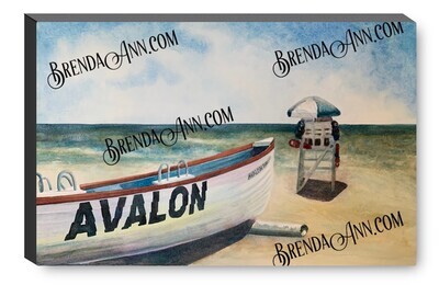 Lifeguard Boat on the Beach in Avalon NJ Canvas Gallery Wrapped Print - Watercolor Art - Ready to hang on a wall
