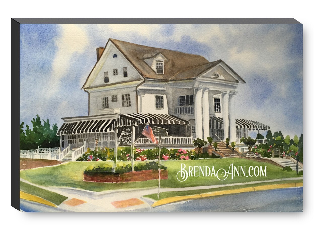 Peter Shields Inn Watercolor Print - 1.25" Deep Canvas Gallery Wrapped Cape May New Jersey Beach House Art Wedding Gift