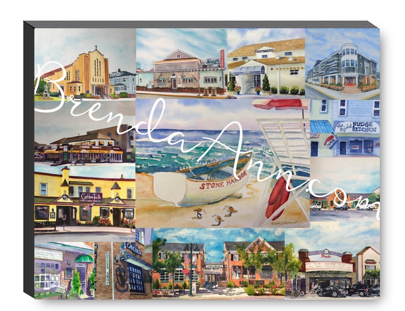 Stone Harbor NJ Collage Canvas Gallery Wrapped Print - Watercolor Art - Ready to hang on a wall
