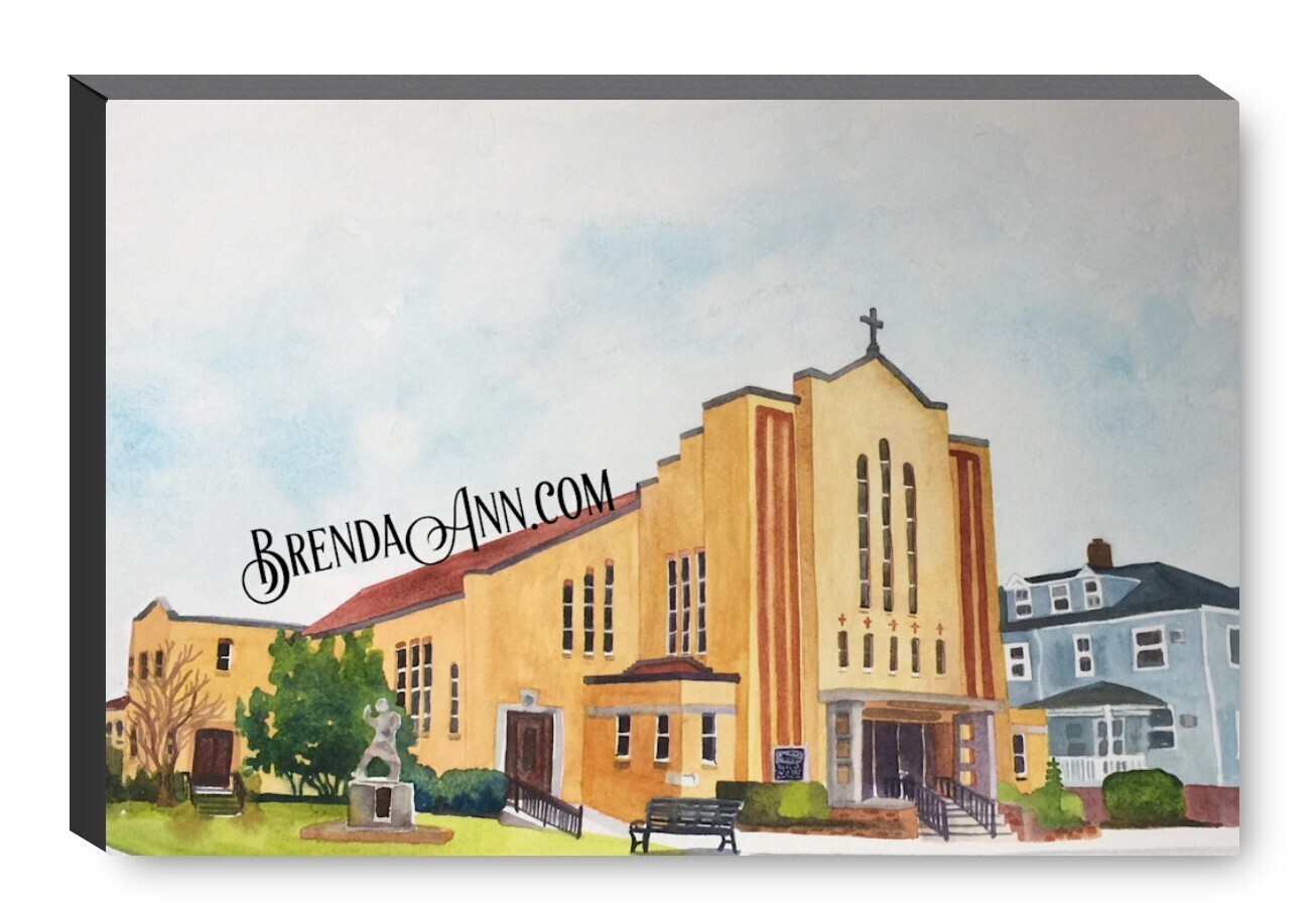 St. Paul's Church Watercolor Print - 1.25" Deep Canvas Gallery Wrapped Stone Harbor New Jersey Beach House Art Wedding Gift