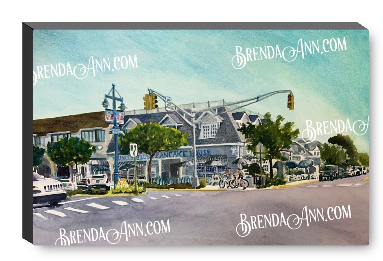 Uncle Bill's Pancake House Watercolor Print - 1.25" Deep Canvas Gallery Wrapped Avalon New Jersey Beach House Art Gift