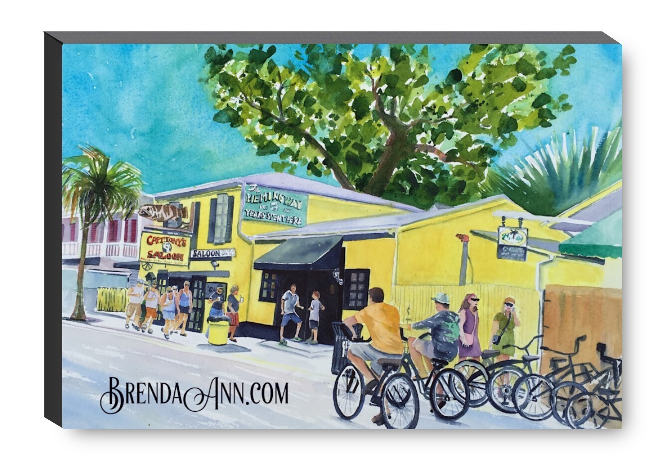 Captain Tony's Saloon Watercolor Print - 1.25" Deep Canvas Gallery Wrapped Key West Florida Keys Beach House Art Gift