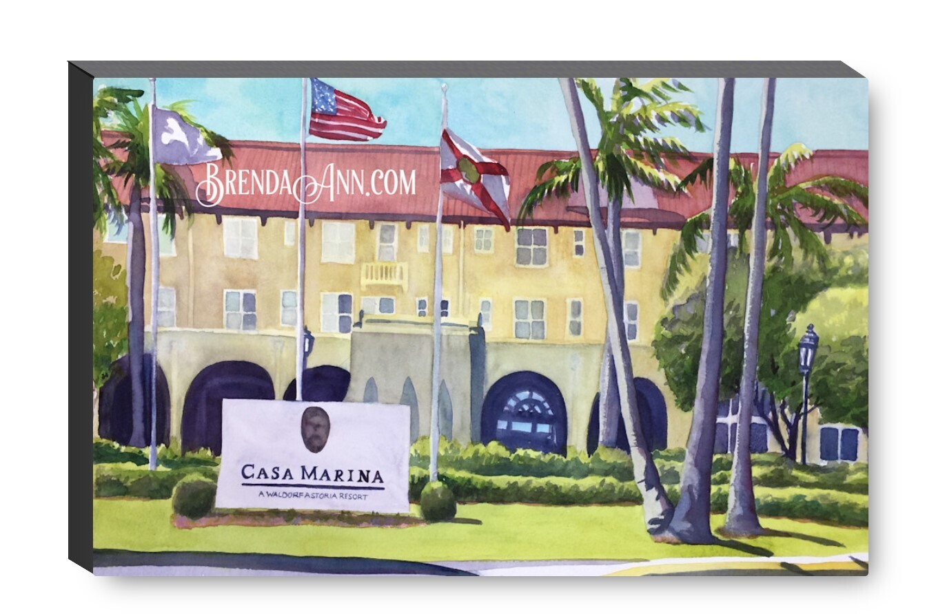 Casa Marina Watercolor Print - 1.25" Deep Canvas Gallery Wrapped Key West Florida Keys Beach House Art Wedding Gift