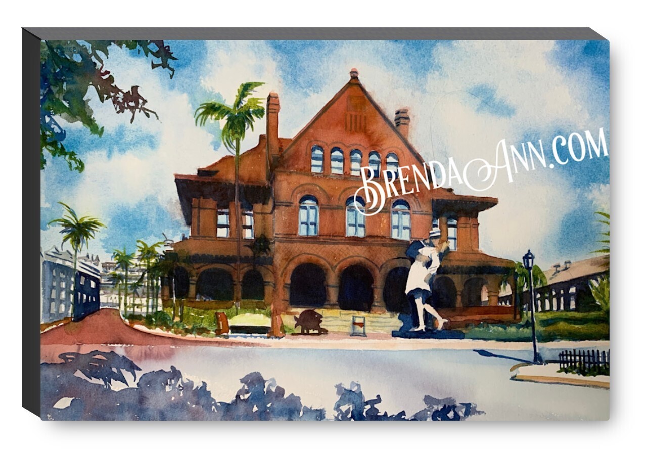 Custom House Key West Canvas Gallery Wrapped Print - Watercolor Art - Ready to hang on a wall