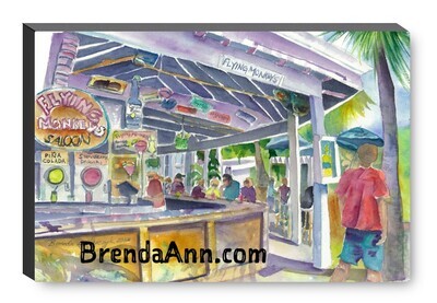 Flying Monkeys Saloon Watercolor Print - 1.25" Deep Canvas Gallery Wrapped Key West Florida Keys Beach House Art Gift