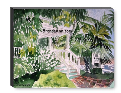 Louie's Backyard (White) Key West Canvas Gallery Wrapped Print - Watercolor Art - Ready to hang on a wall