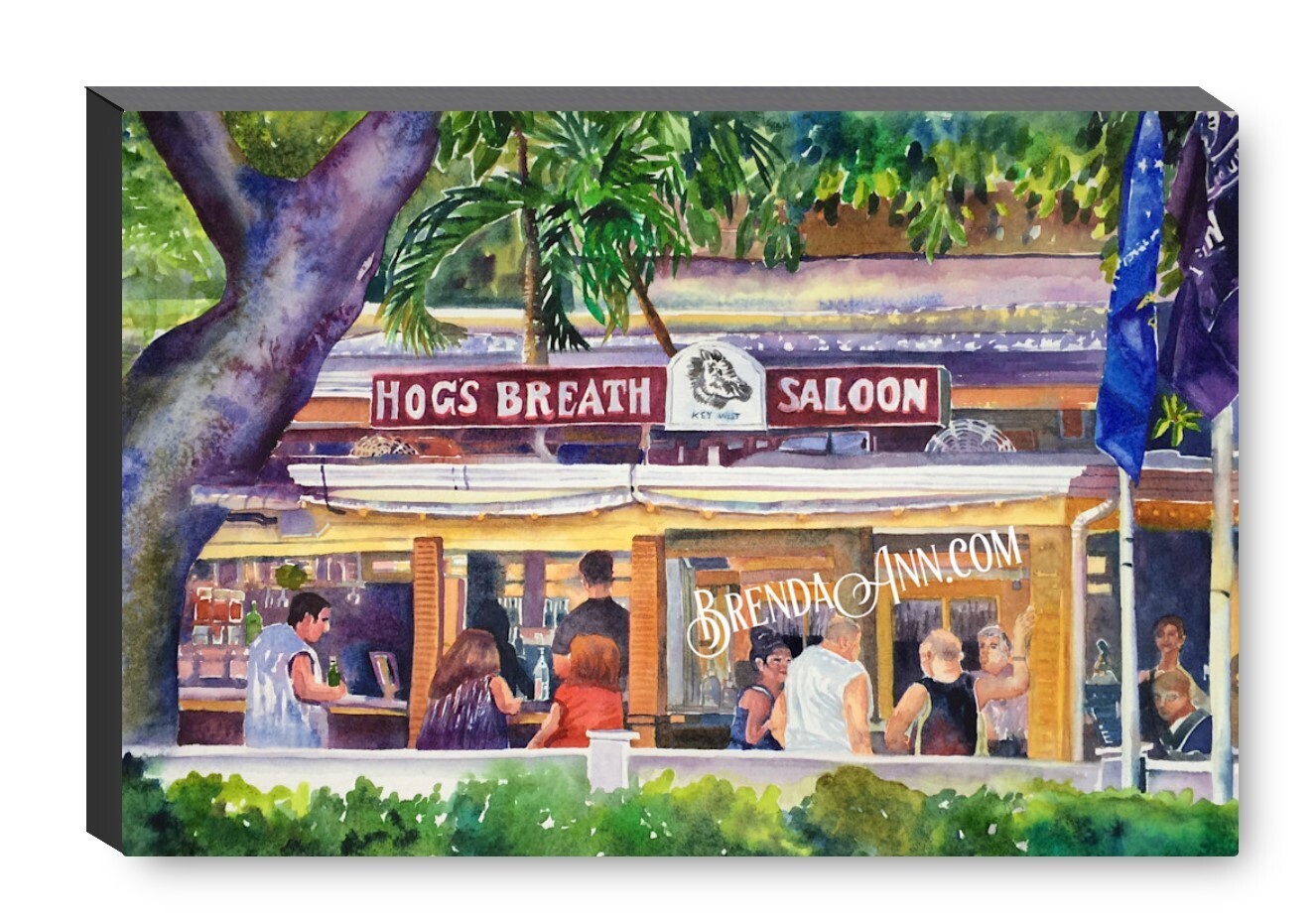Hog's Breath Saloon Key West Canvas Gallery Wrapped Print - Watercolor Art - Ready to hang on a wall