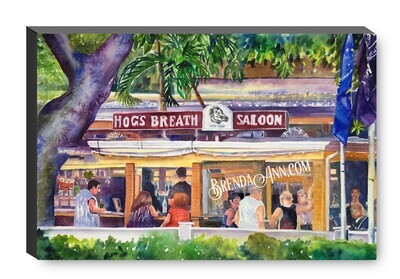 Hog's Breath Saloon Watercolor Print - 1.25" Deep Canvas Gallery Wrapped Key West Florida Keys Beach House Art Gift
